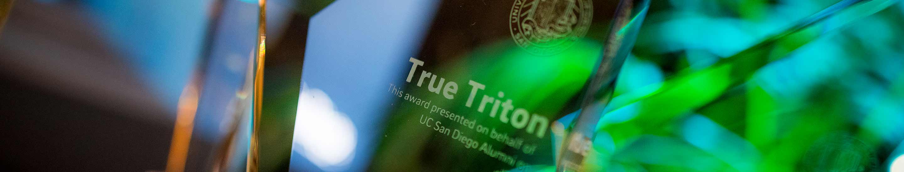 Close up of glass True Triton Award